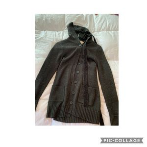 A hooded button up cardigan